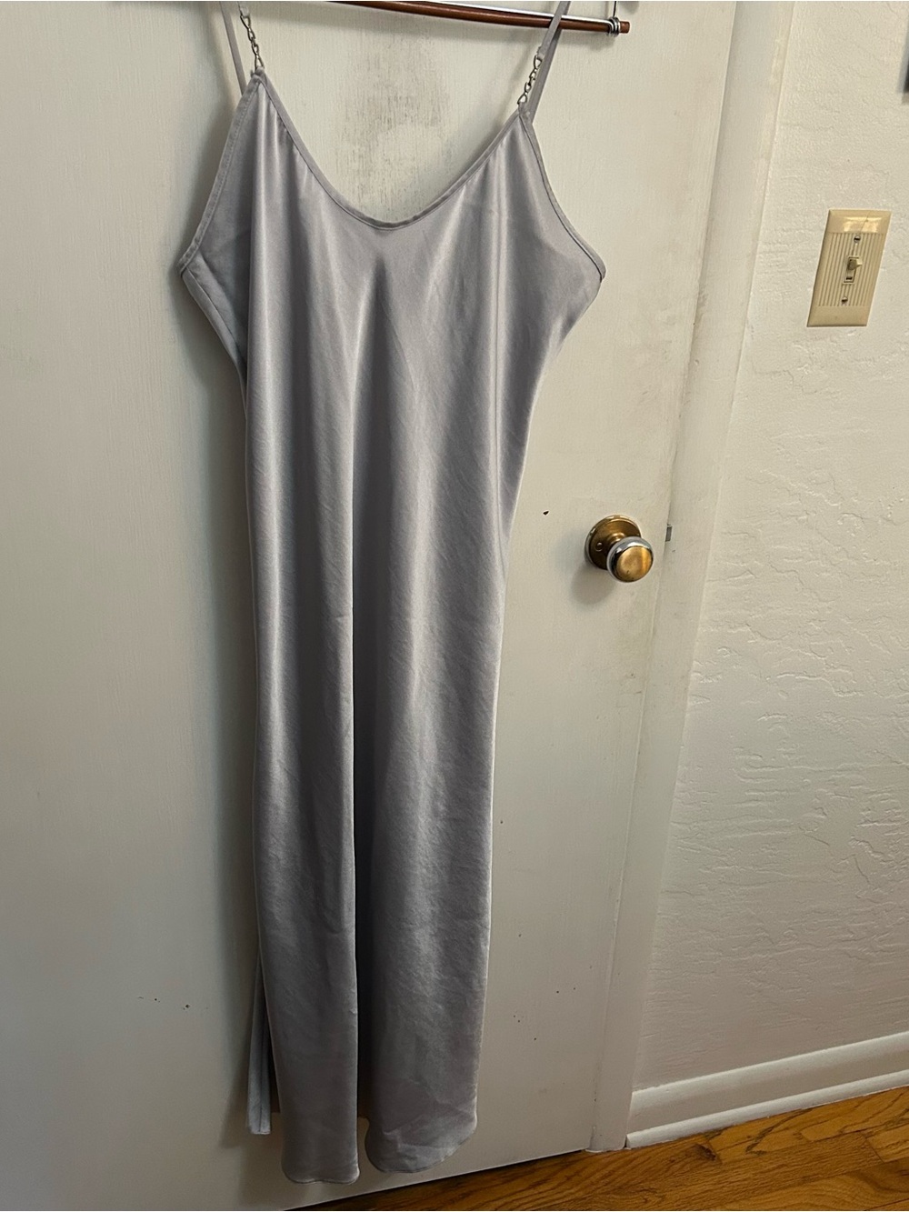 Vintage 90s Satin Slip Dress Bias Cut Womens S Silver Lingerie Midi Gatsby Style